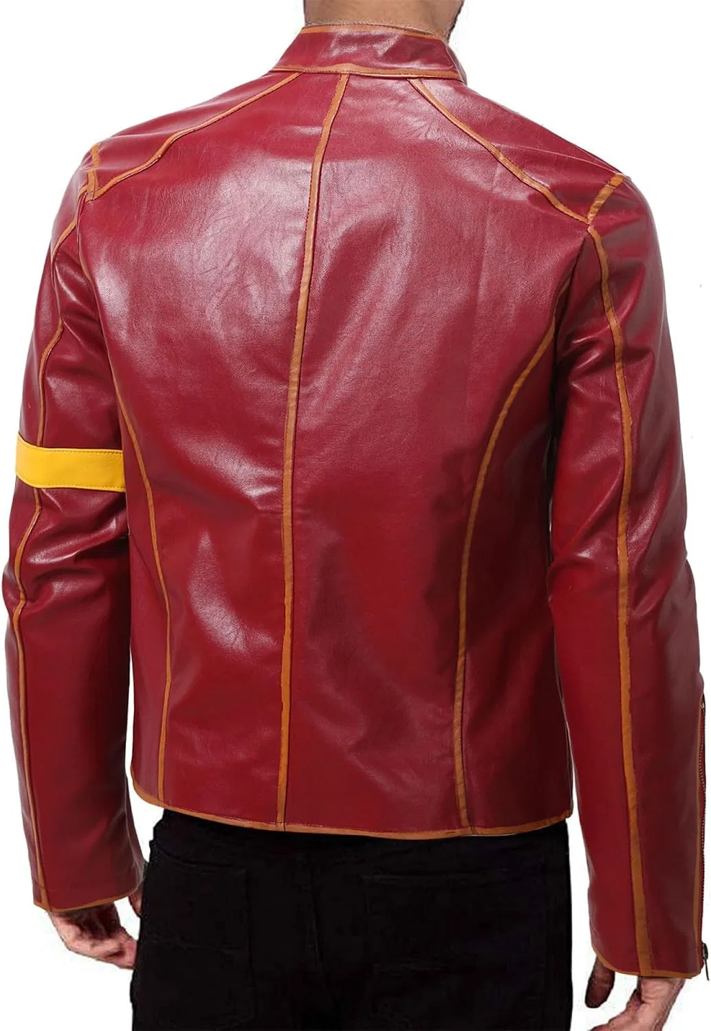 Мужская куртка из экокожи с принтом, модель Biker Style, винный — фото 3