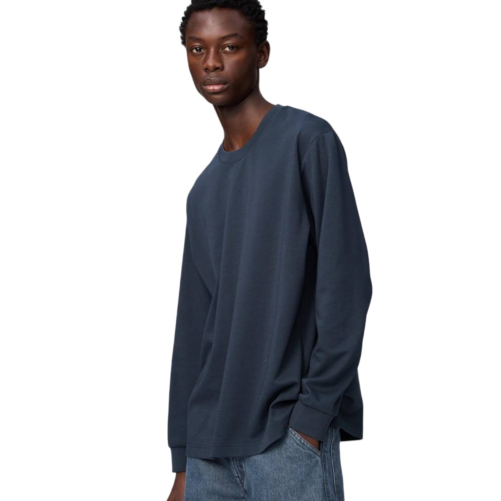 Лонгслив Uniqlo AIRism Cotton Crew Neck T-Shirt Unisex, 68 синий