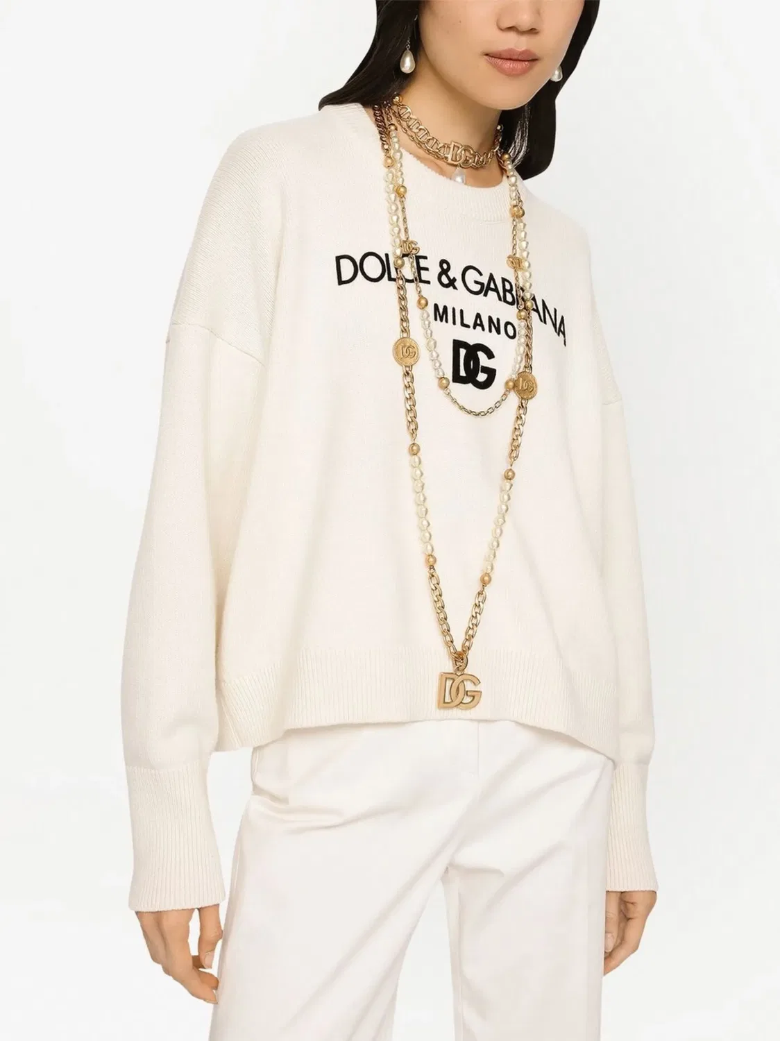 Джемпер из кашемира с логотипом Dolce & Gabbana, нейтральные — фото 3