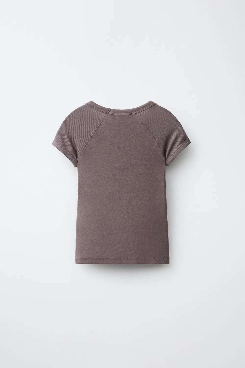 Однотонная футболка из хлопка и модала ZARA, Brown/Taupe — фото 2