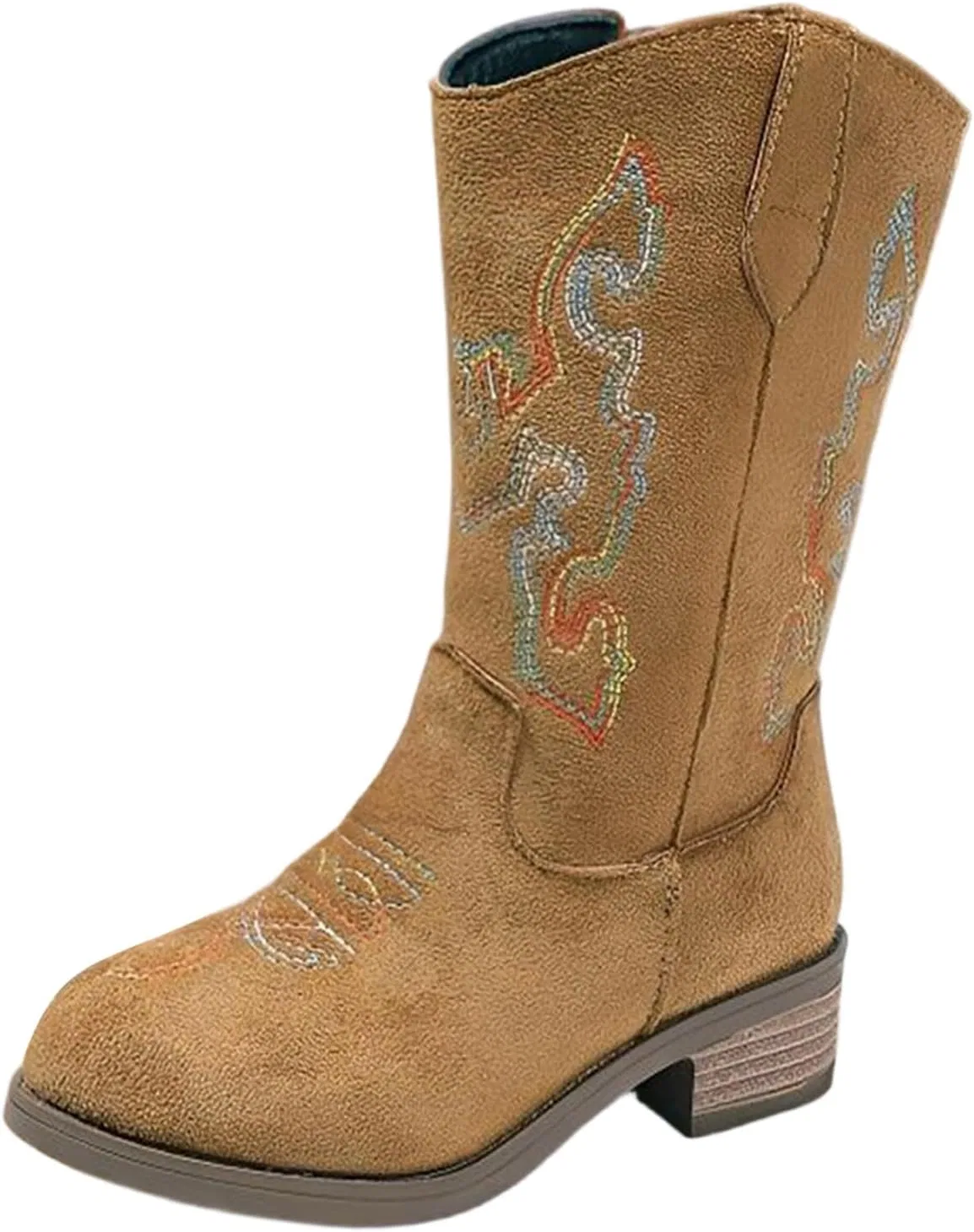 Детские сапоги для девочек с вышивкой ковбойские с боковой молнией Cowgirl Western Boots, Brown — фото 4