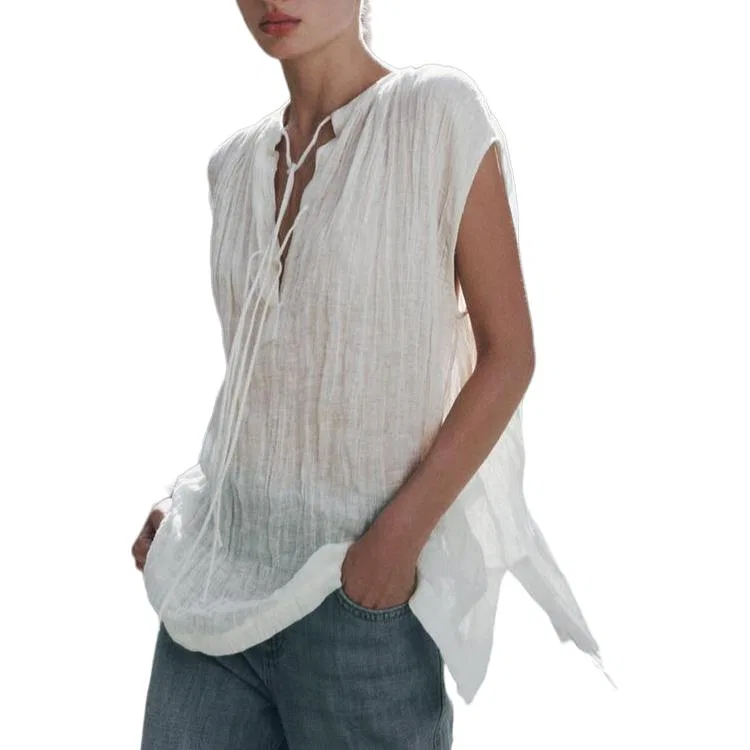 Женская рубашка с круглым вырезом Frosted White ZARA — фото 4