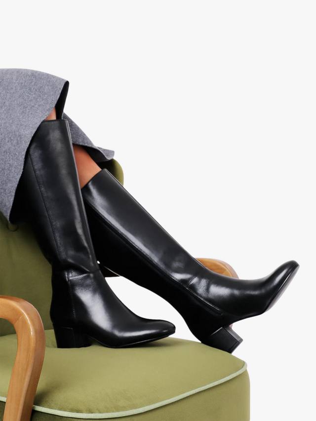 LouLou1 кожаные средне-посадные сапоги до колена Jones Bootmaker, Black Leather — фото 2