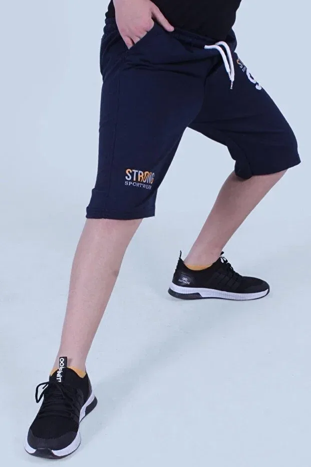 Детские шорты для мальчиков с принтом 95 strong print detailed double pocket Generic Brands, Navy Blue — фото 3