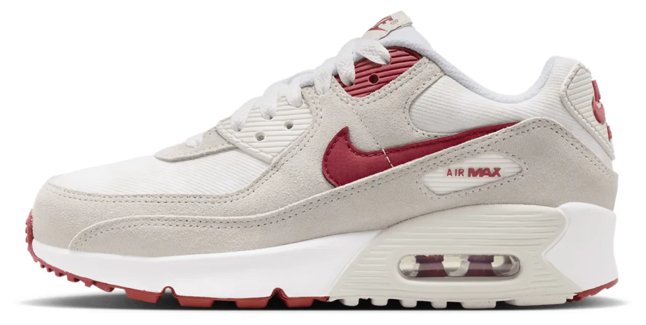 Кроссовки для мальчиков Air Max 90 SE Nike, цвет White/Team Crimson/Lt Bone — фото 2