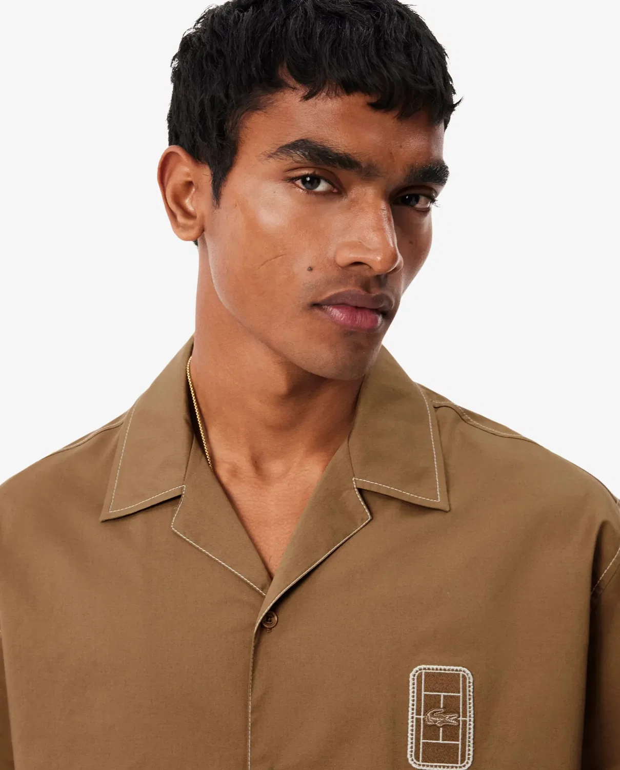 Мужская рубашка с коротким рукавом из органического хлопка Lacoste, Marrón — фото 3