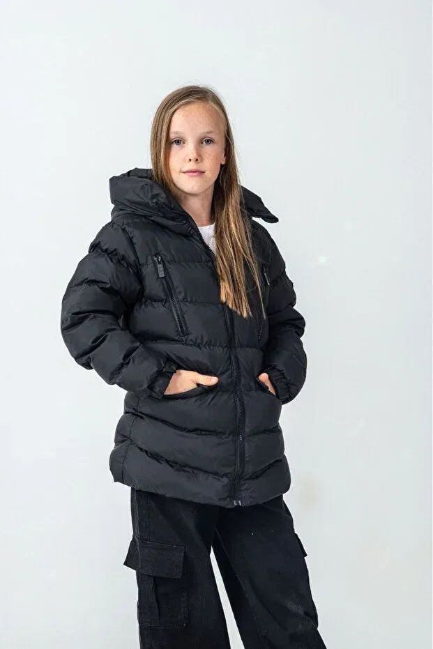Детское зимнее пальто для девочек с капюшоном G-Serko, Black