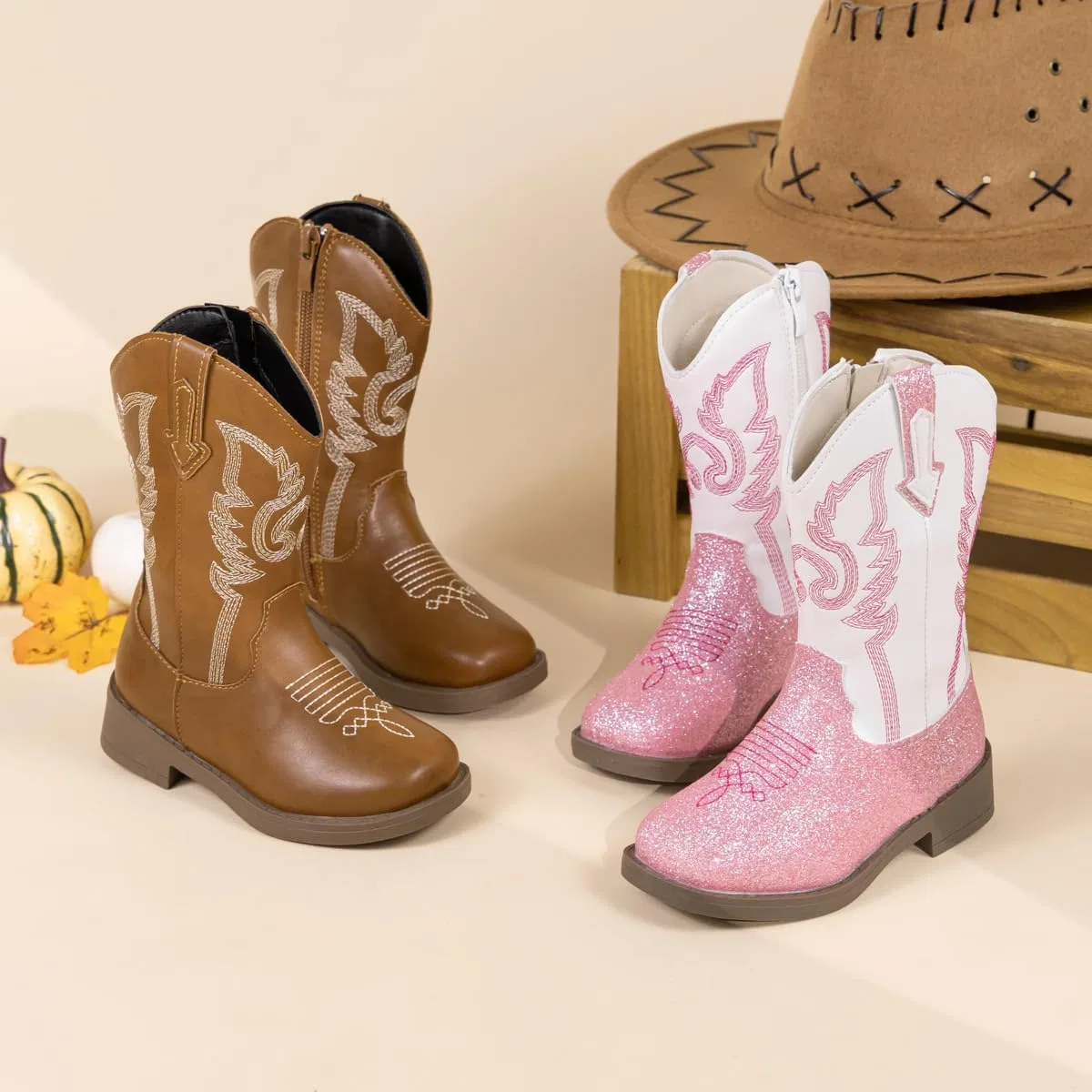 Детские сапоги-казаки с блестками Cowgirl Boots Meckior, Brown — фото 4