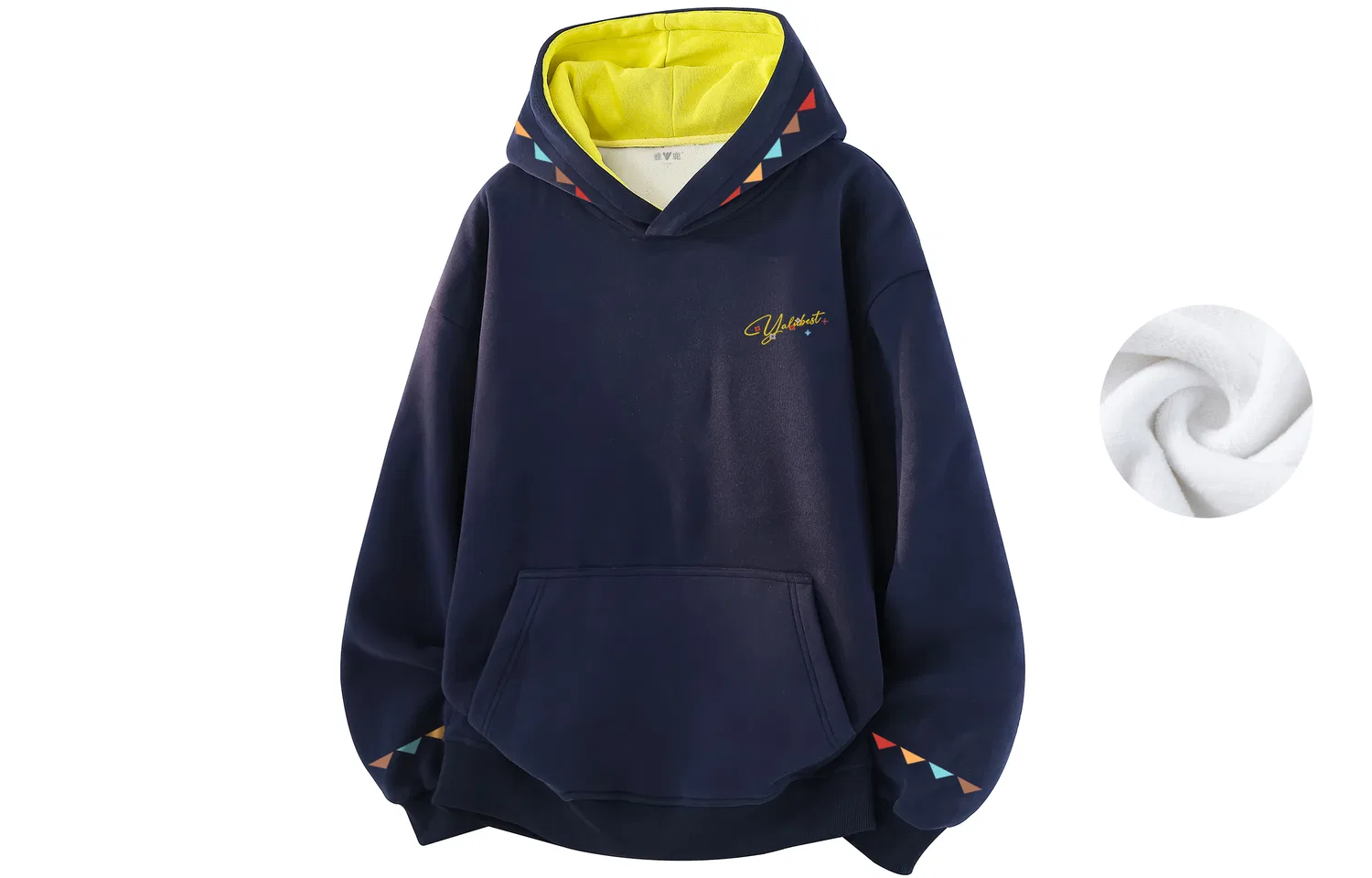Детский свитшот с капюшоном средней плотности Navy Blue & Yellow-Fleece-Lined YALU