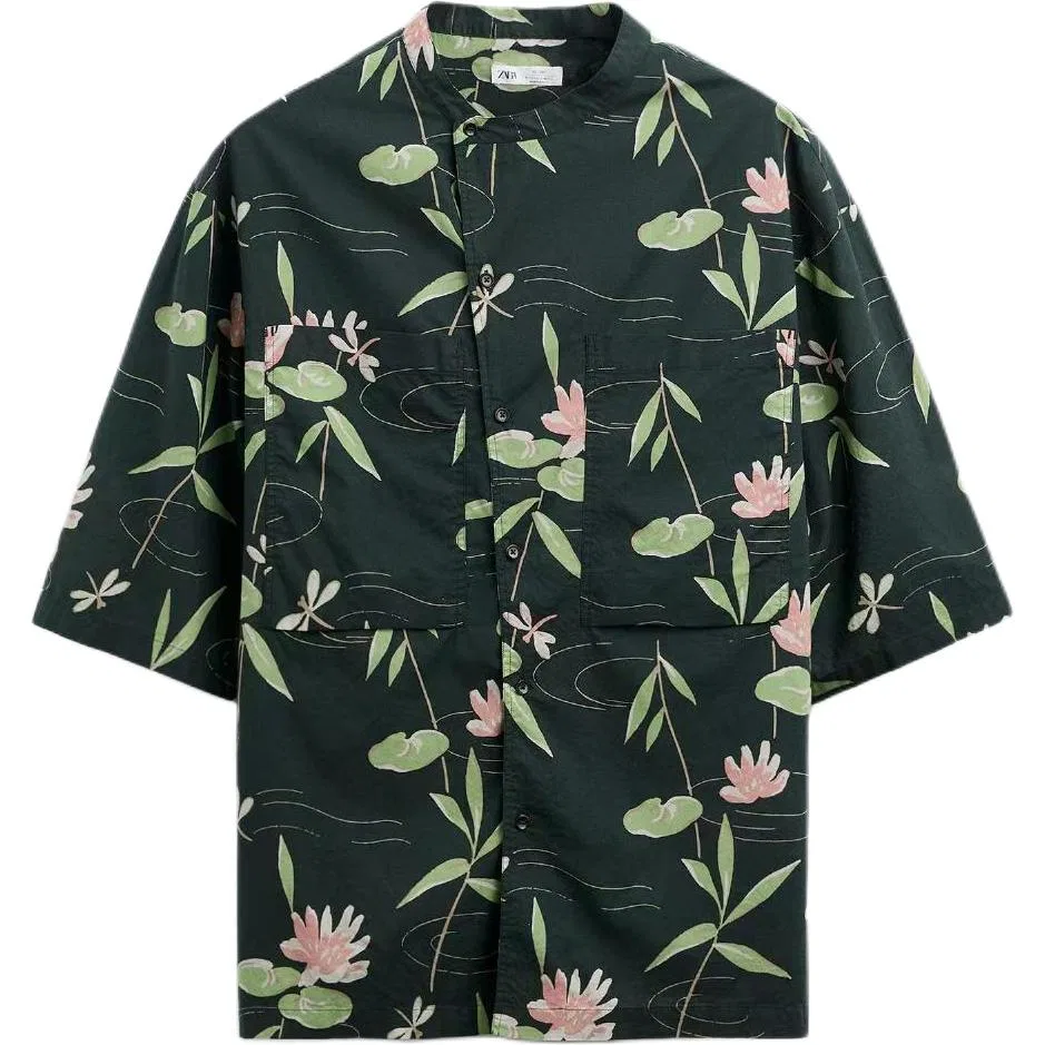 Мужская рубашка с круглым вырезом Green ZARA, Green