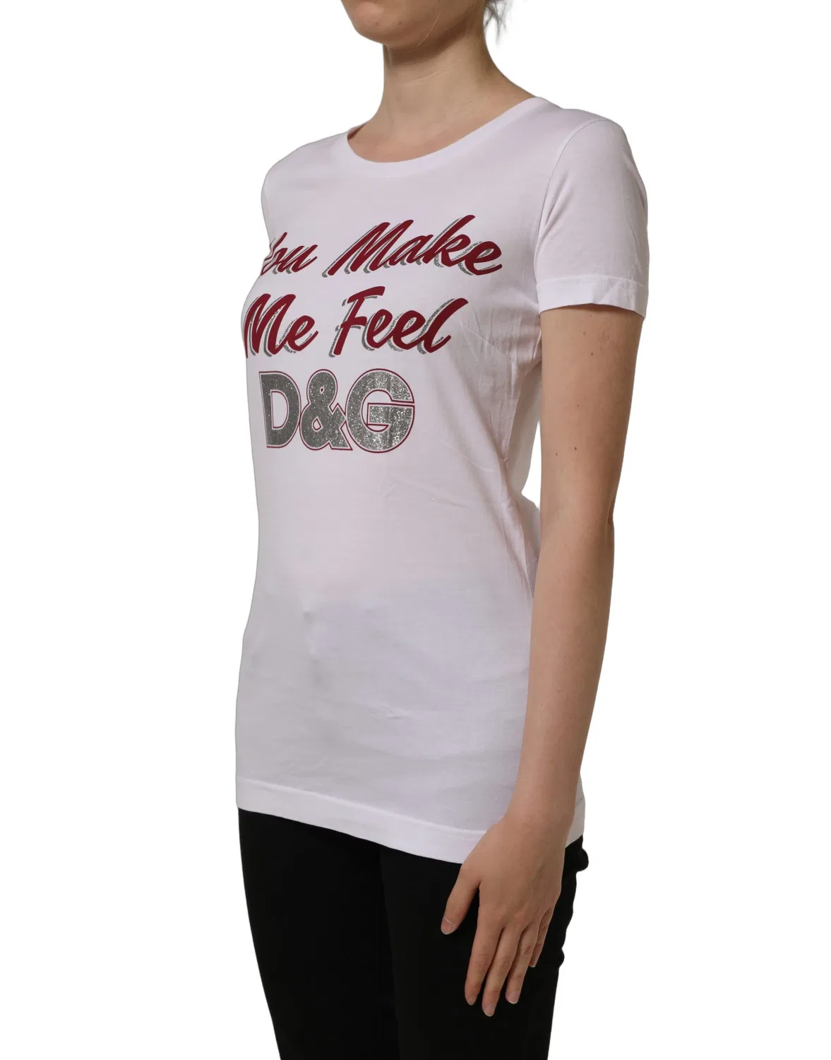 Женская футболка с принтом White Graphic Print Cotton Crew Neck T-shirt Dolce & Gabbana, White — фото 4