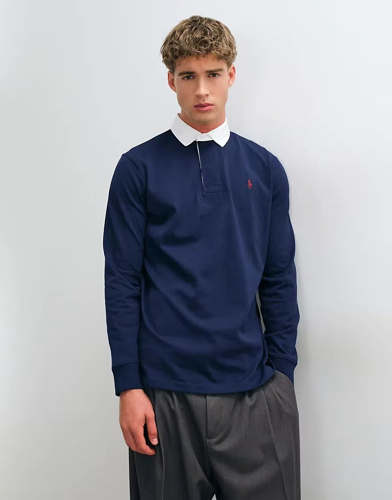 Рубашка-поло с длинными рукавами Polo Ralph Lauren, темно-синяя