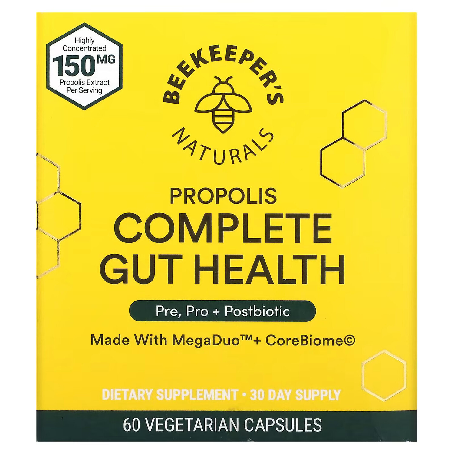 

Beekeeper's Naturals, B. Biome Complete Gut Health, Pre, Pro + Postbiotic, 60 Capsules