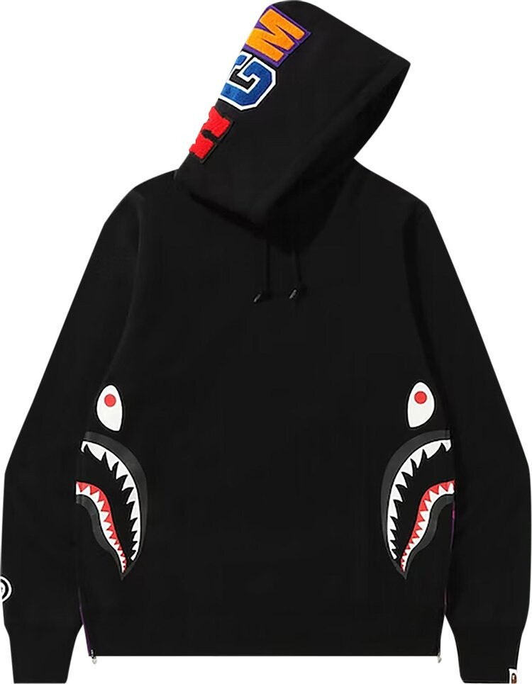

Худи BAPE Shark Wide Side Zip Pullover Hoodie 'Black/Purple', черный