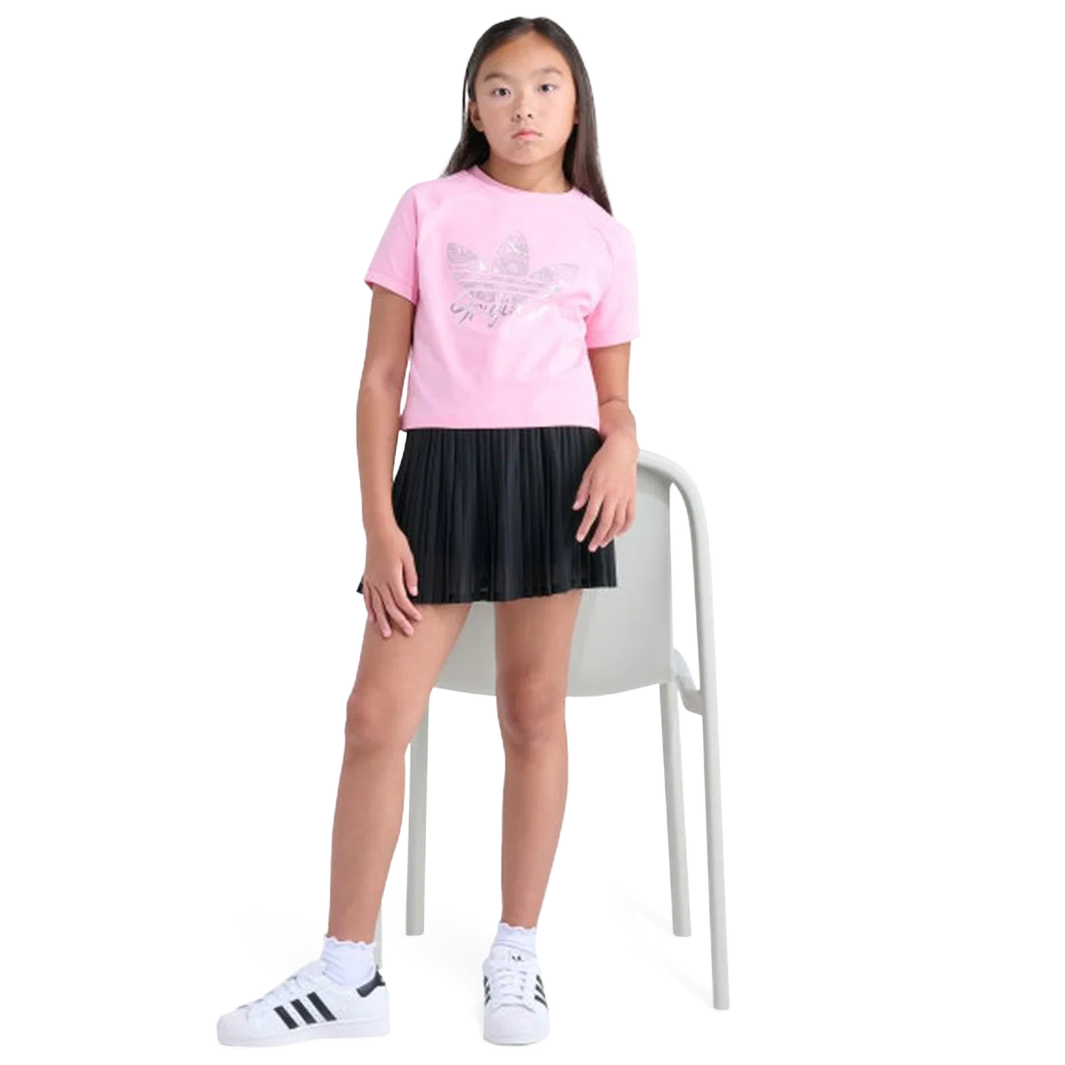 Детская футболка для мальчиков с принтом Foil Lace Trefoil adidas, Light Pink Silver — фото 4