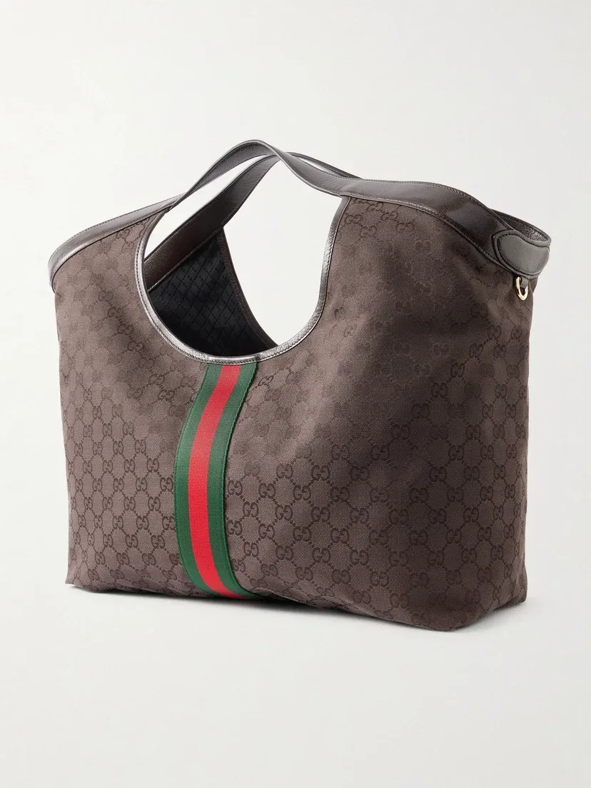 Плечевая сумка Giglio из жаккардового канваса с кожаной отделкой GUCCI, коричневый — фото 4