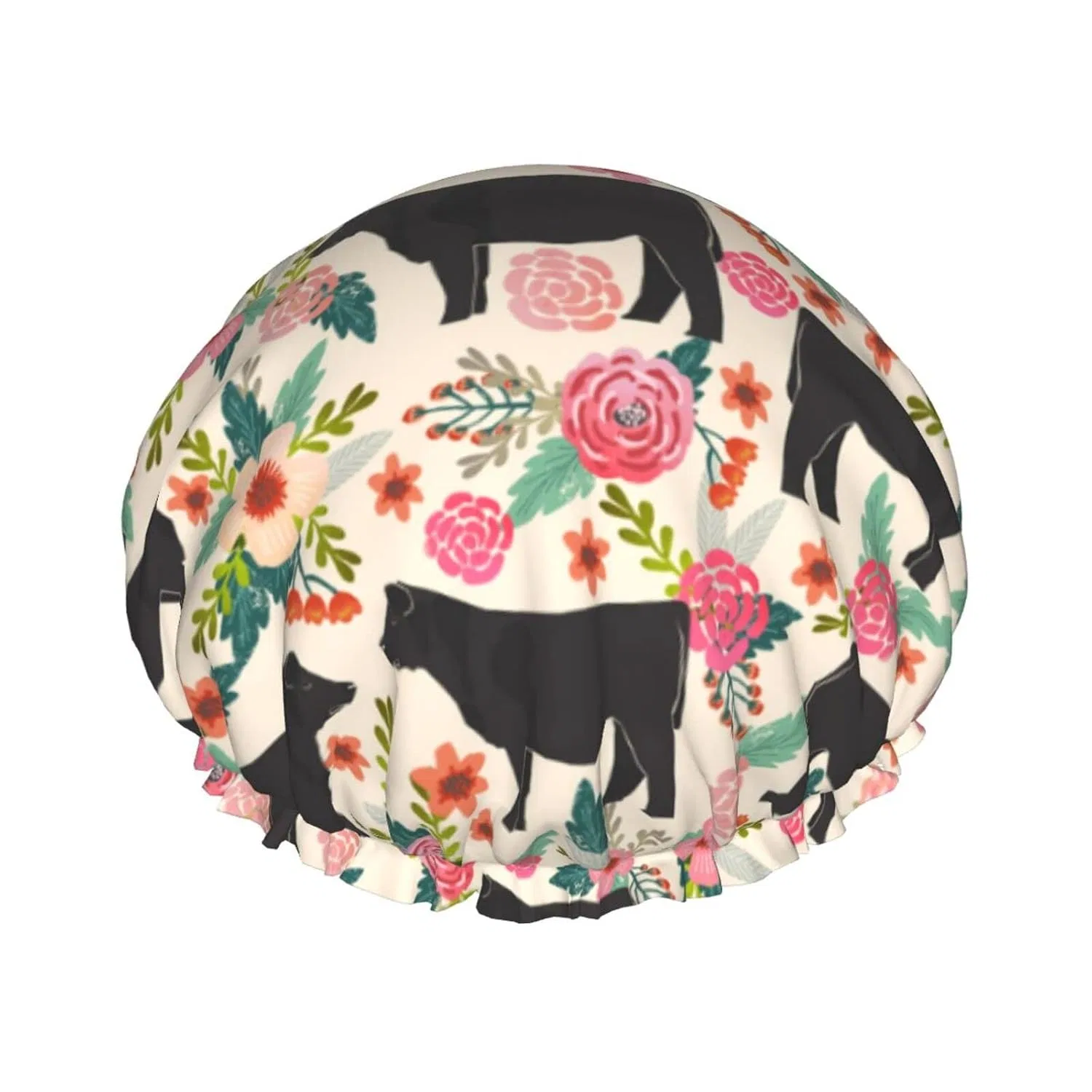 Шапочка для душа JBYJBX, Pink Flower Show Steering Cows Cattle