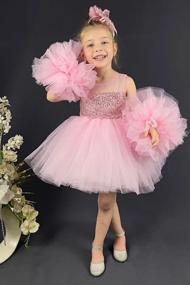 Детское платье для девочек с пайетками Abiyekids, Pink