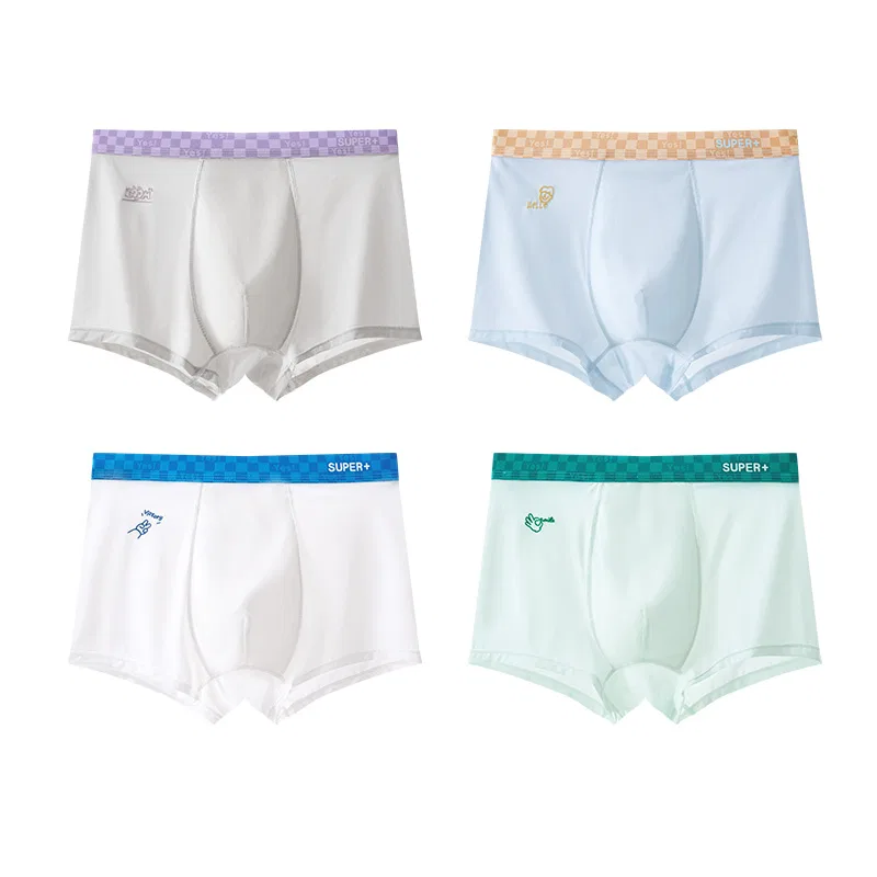 Детские боксеры для мальчиков дышащие комплект 4 шт Red bean, Light Grey Light Blue Light Green White