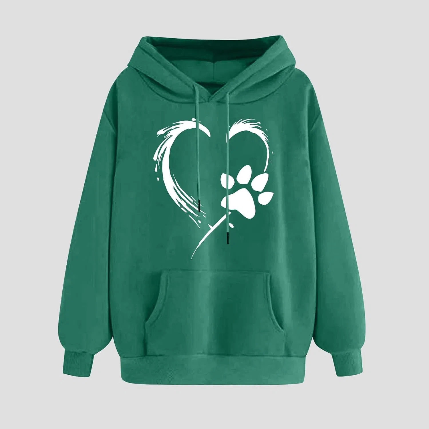 Женский свитшот с капюшоном с принтом Love Heart Dog Paw Print, мятный — фото 2