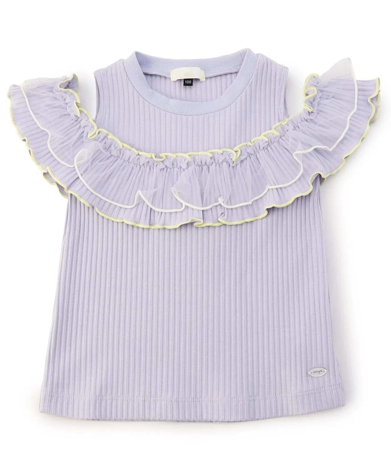Детская футболка с длинным рукавомиз хлопка с тюлем, модель 2way shoulder, apres les cours, Pink — фото 2
