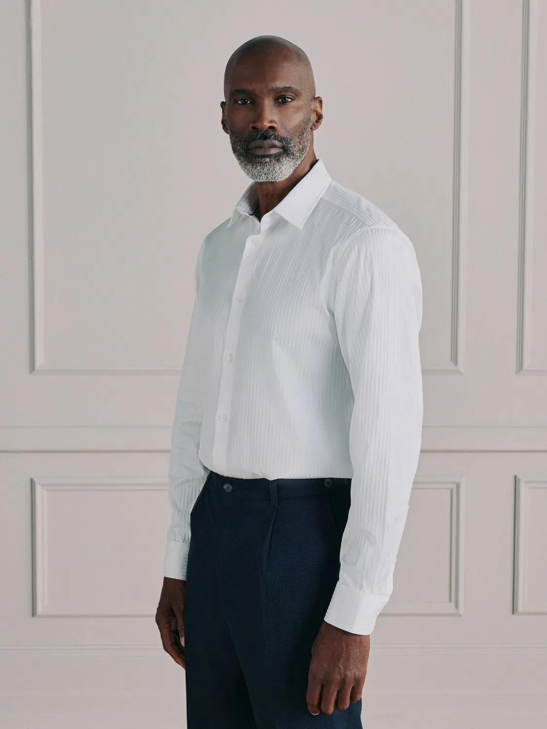 Рубашка Slim Fit с узором White Self Stripe Next, белая — фото 4