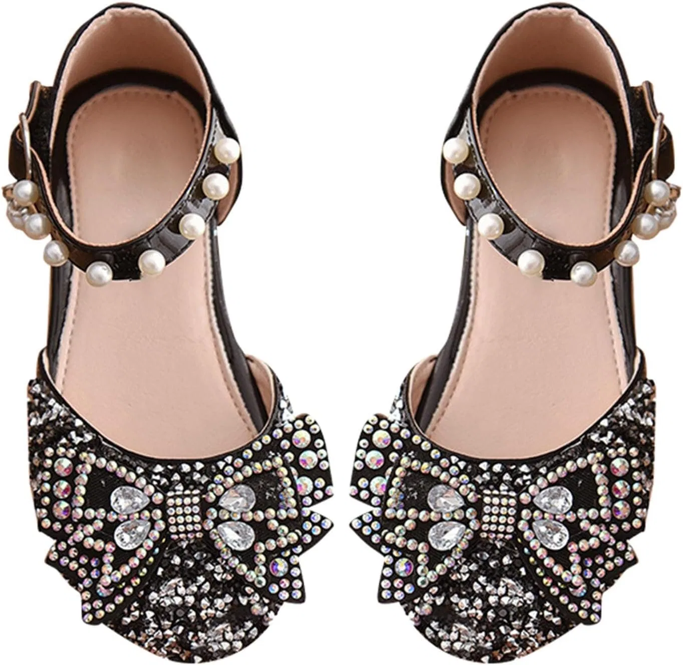 Детские туфли-балетки с блестками для девочек Mary Jane Ankle Strap Egmy, Black