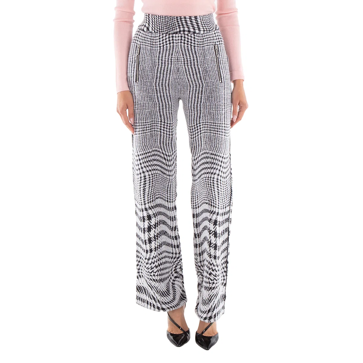Брюки из шерстяной смеси с жаккардовым узором Warped Houndstooth Burberry, Monochrome Ip Pttn