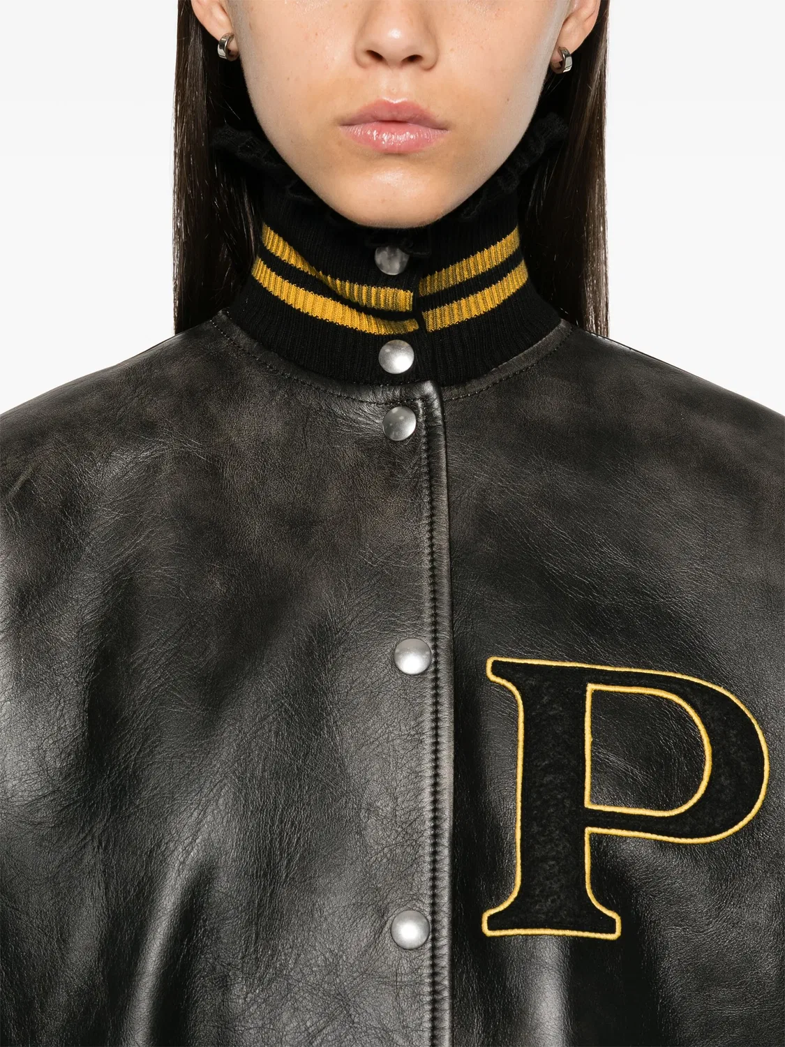 Кожаная бомбер-куртка Prada, черный — фото 2