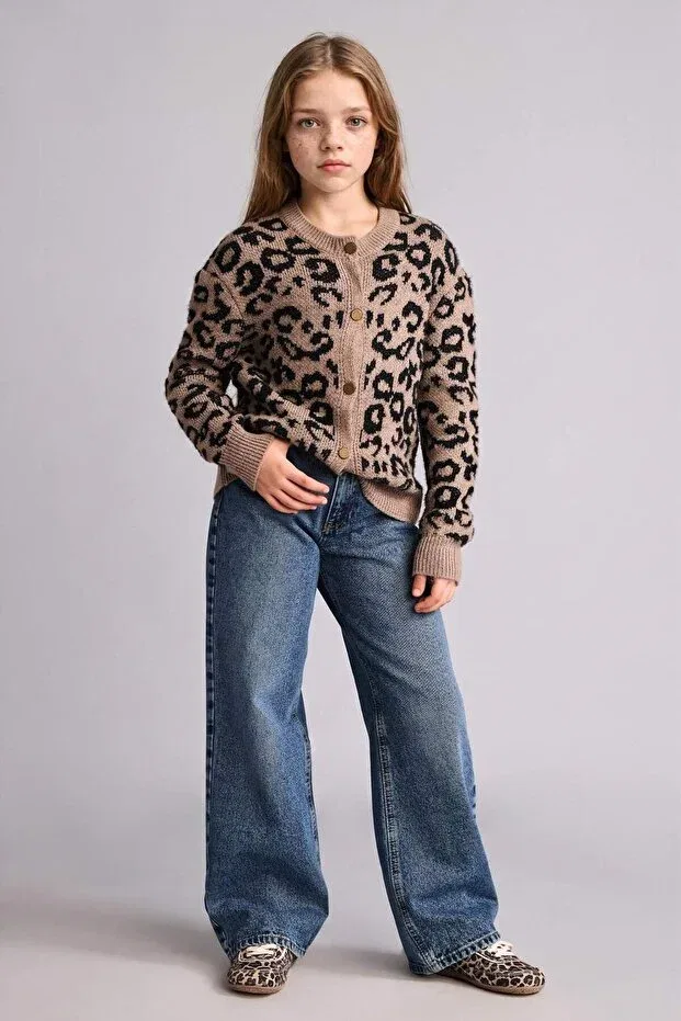 Детский кардиган для девочек с принтом Leopard patterned buttoned cardigan for girls g3065a825au Defacto, Beige-Bg321 — фото 2