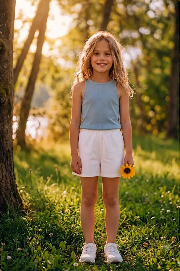 Детские шорты для девочек хлопковые Basics Minojoy, Ecru