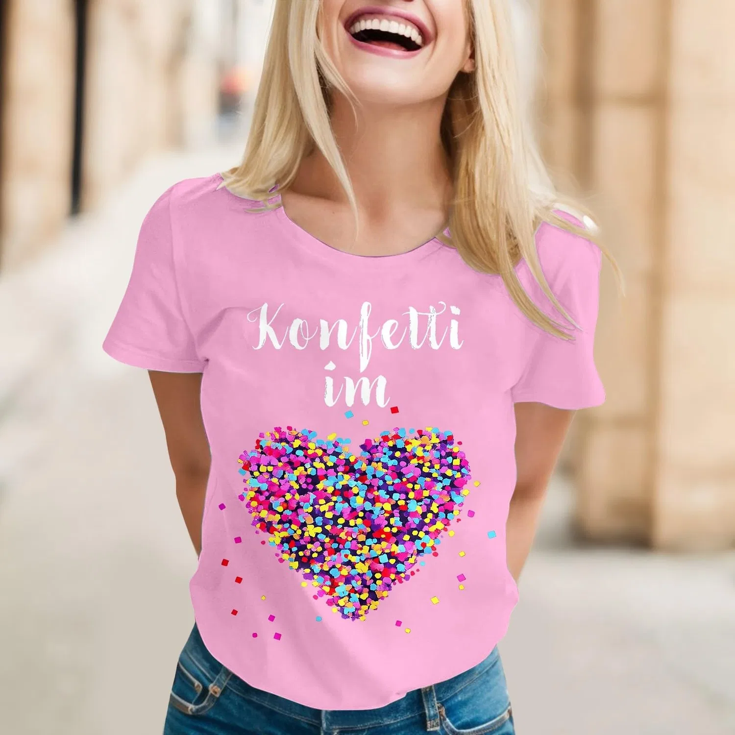 Женская футболка с принтом Confetti Heart Print, Pink-d — фото 2