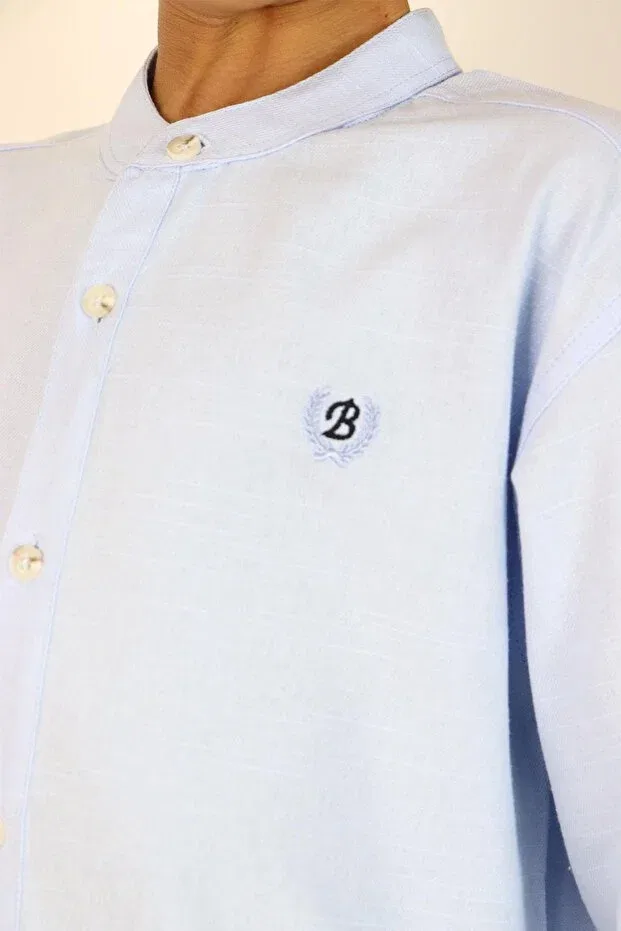 Детская рубашка для мальчиков с вышивкой Boy'S shirt with letter embroidery and buttons Breeze, Light Blue — фото 3