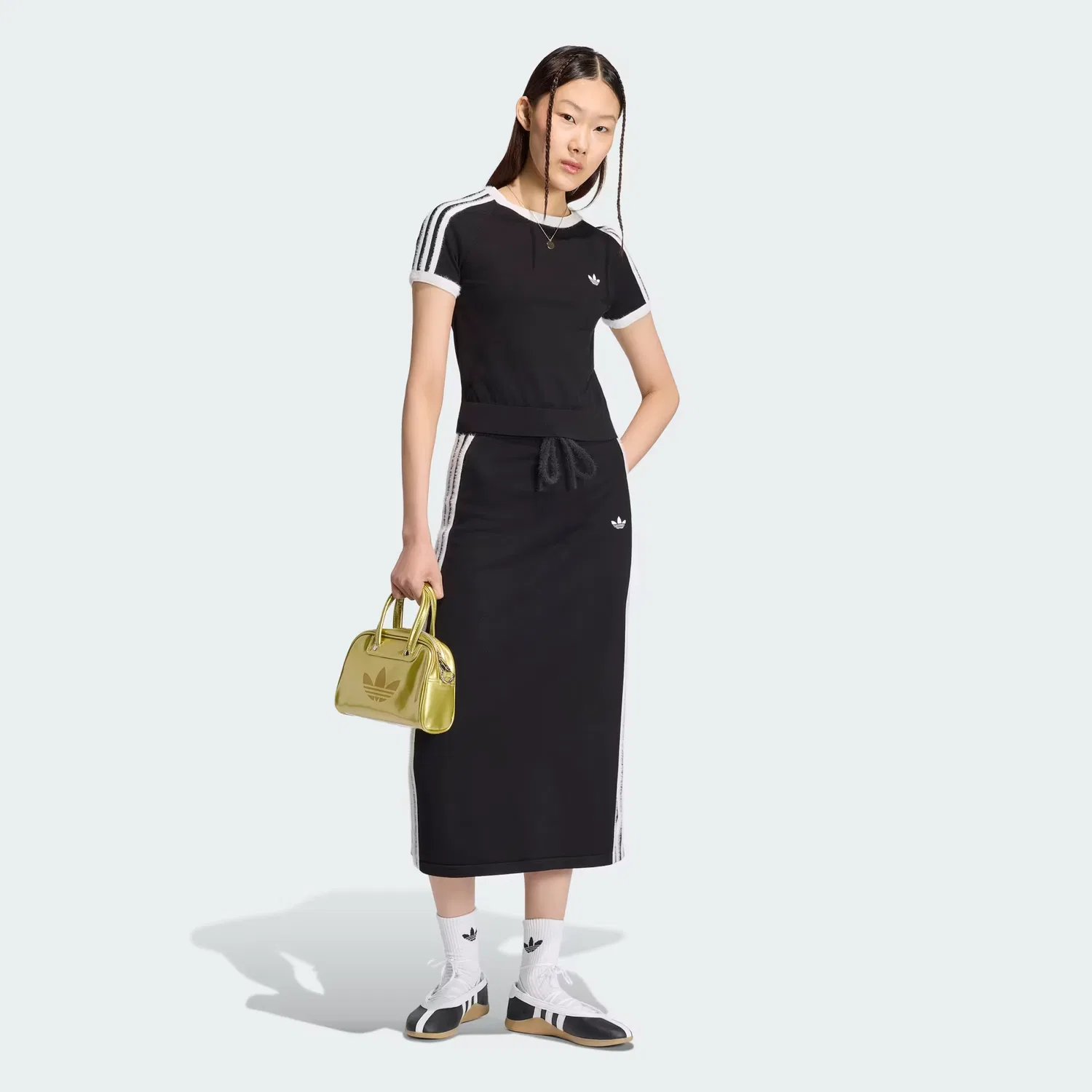 Женская вязаная футболка приталенного кроя Knitted Tee Adidas Originals, черно-белый — фото 4