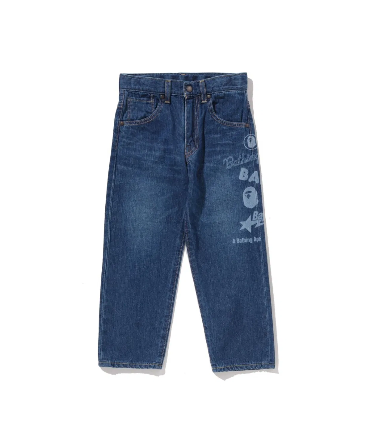 Детские джинсы с мульти-принтом A BATHING APE, Indigo Blue