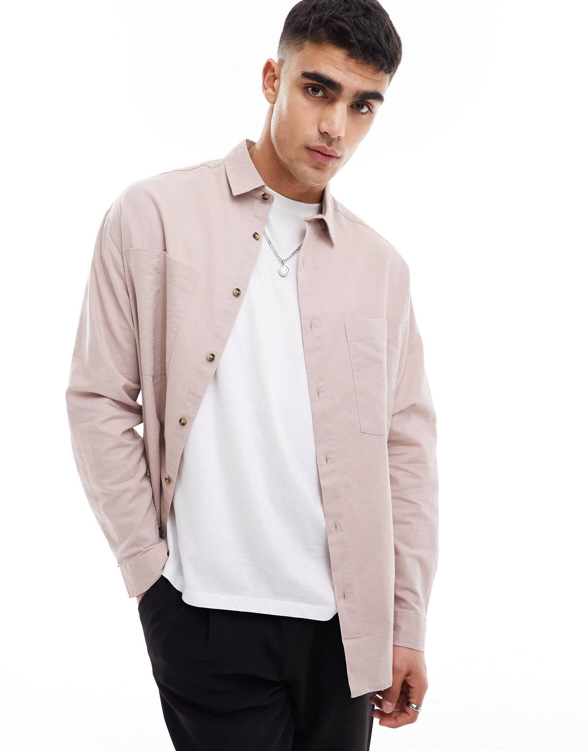

Рубашка Asos Design 90s Oversized Linen, пыльно-розовый