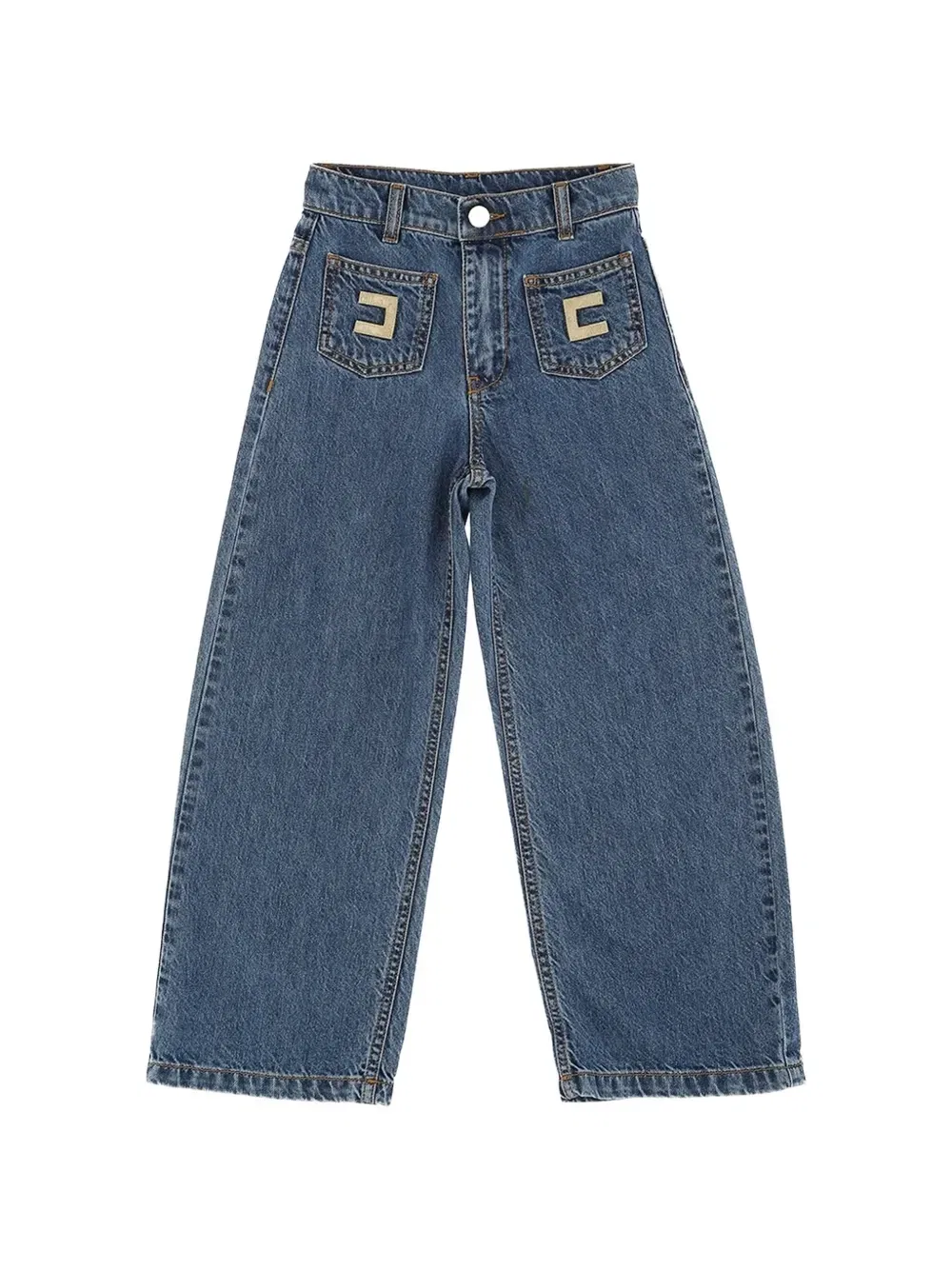 Джинсы с широкими штанинами и нашивкой-логотипом Elisabetta Franchi Kids, синий
