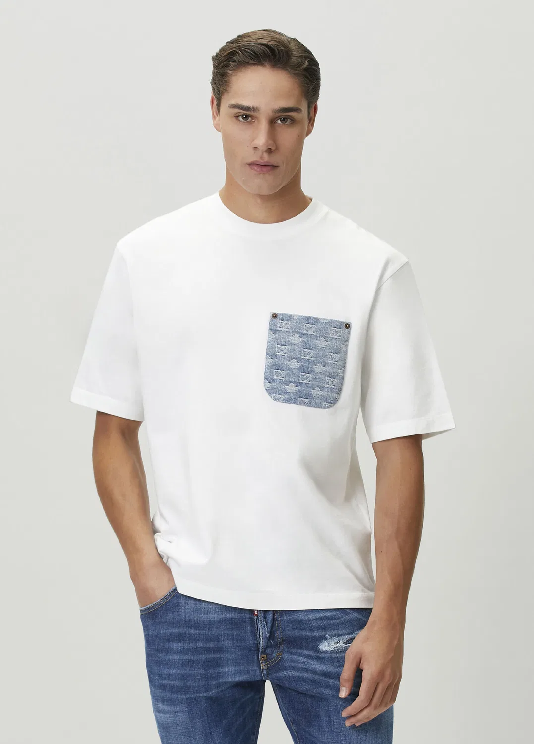 Футболка с джинсовой отделкой Dsquared2, white