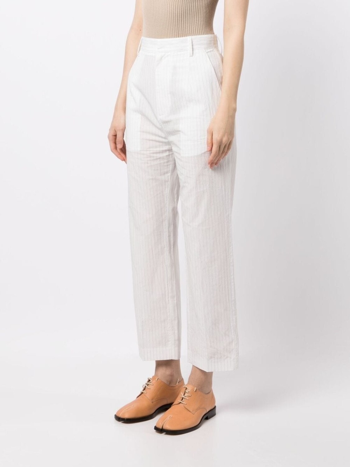 MM6 Maison Margiela укороченные брюки в тонкую полоску, белый — фото 3