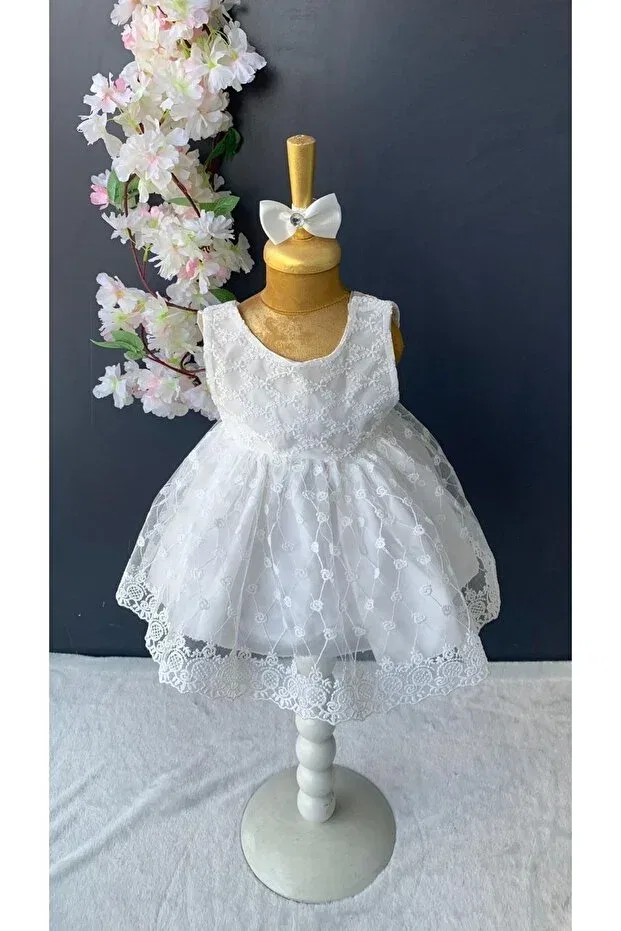 Детское платье для девочек с цветочным принтом Petite Ponpon Baby, White