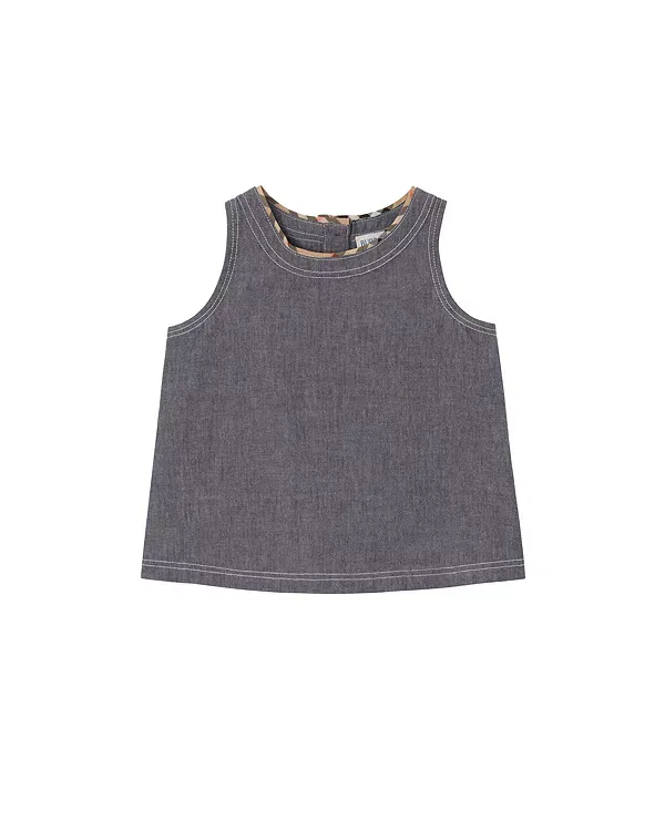 Детское платье для девочек с контрастной отстрочкой Burberry, Damson Blue Melange