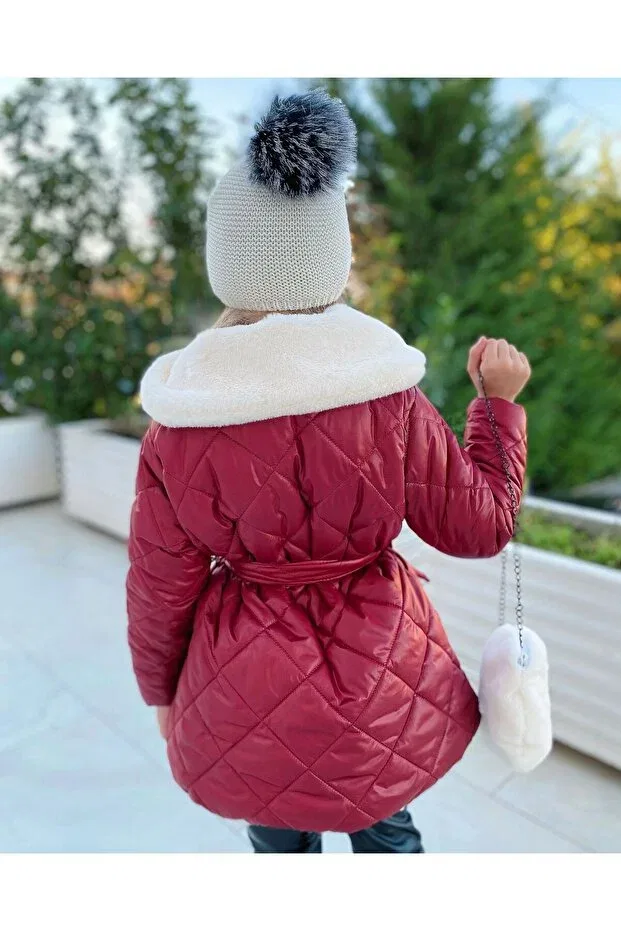 Детское пальто для девочек стеганое с плюшевой подкладкой Pink Hippo Kids, Burgundy — фото 4