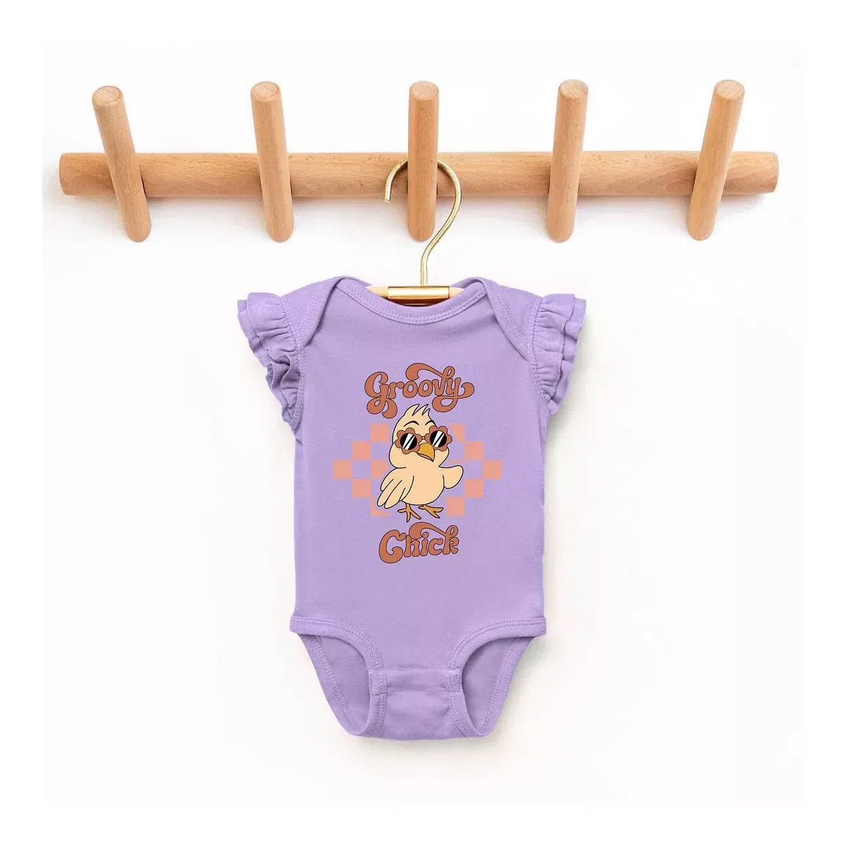 Детское боди с бабочковым рукавом с принтом Groovy Chick Checkered The Juniper Shop, Lavender