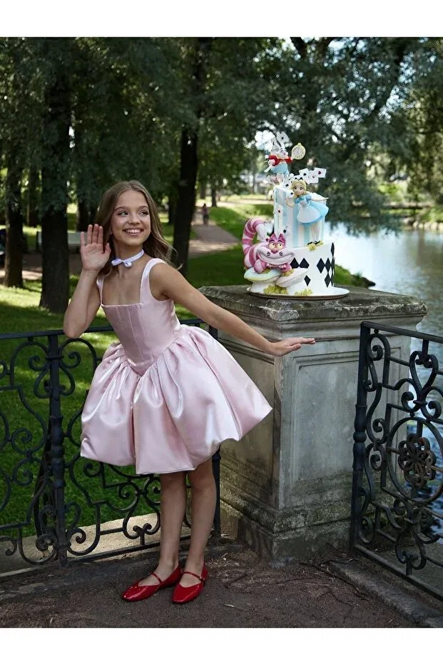 Детское платье для девочек с квадратным вырезом Party Filiz Şanal, Pink