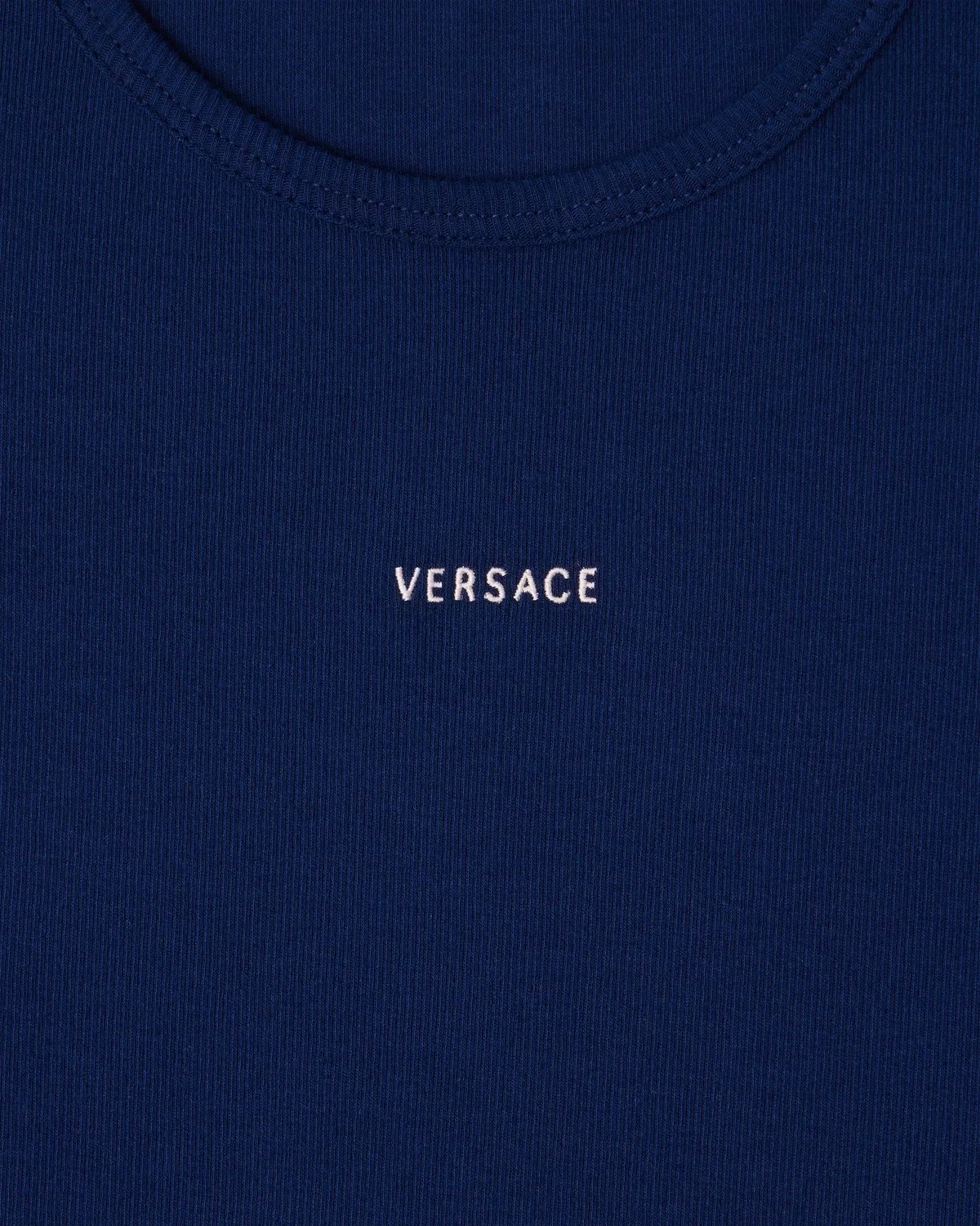 Футболка из хлопкового джерси в рубчик с вышитым логотипом VERSACE, синий — фото 4