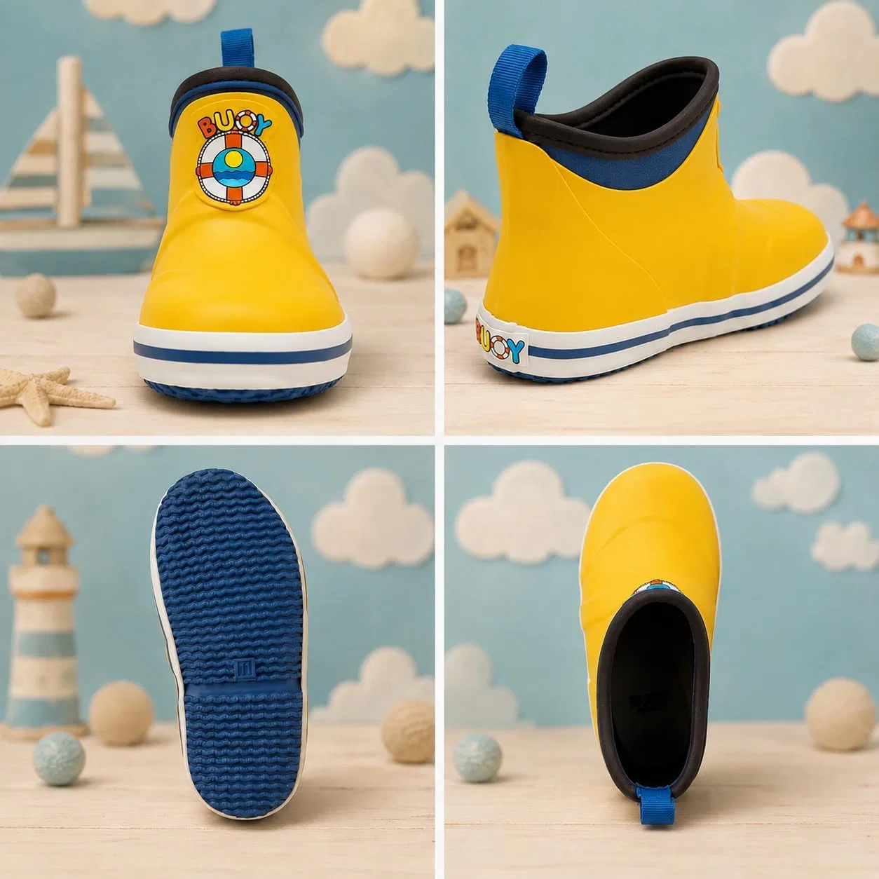 Детские резиновые сапоги для девочек и мальчиков с принтом Buoy Boots, Yellow/Blue — фото 4