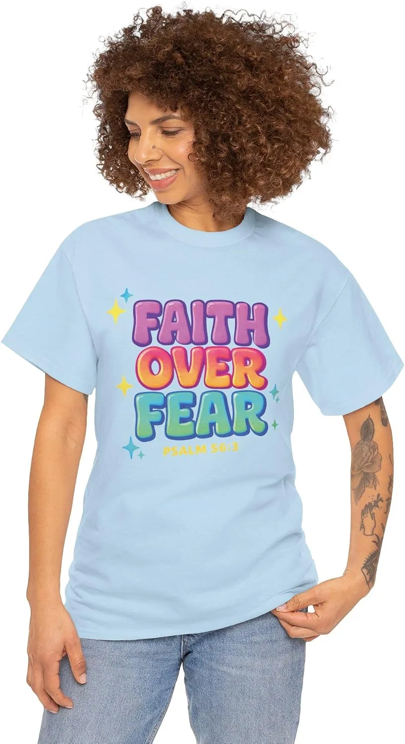 Мужская футболка с принтом Faith Over Fear, светло-синий — фото 3