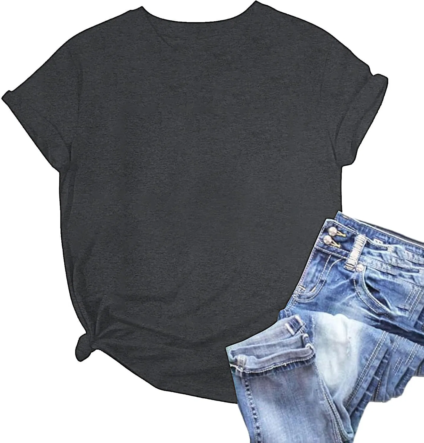 Женская футболка свободного кроя с круглым вырезом, Dark Gray — фото 2
