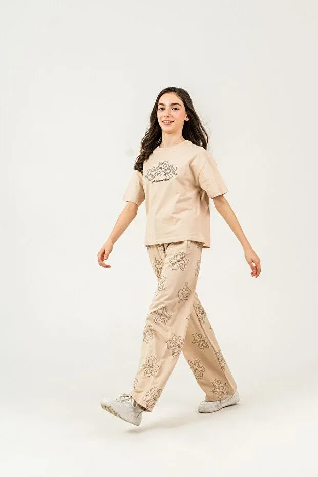 Детский комплект для девочек с принтом Mışıl Kids, Beige — фото 2
