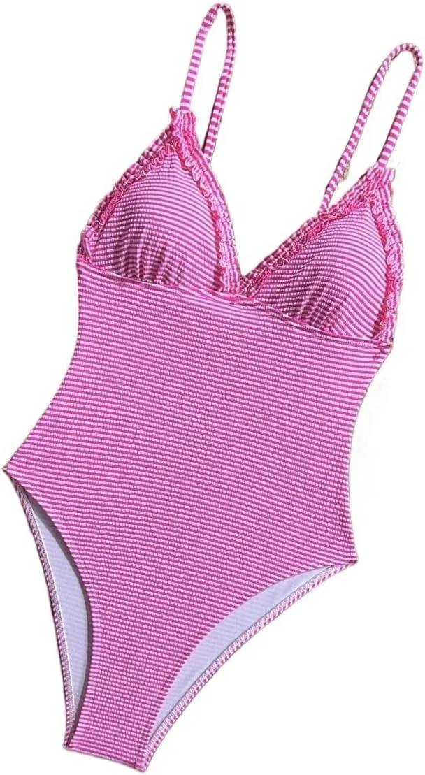 Женский слитный купальник с полосками с открытой спиной, Pink